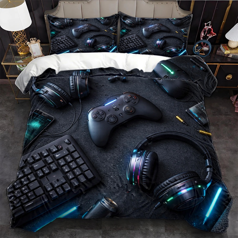 Esports Gaming Bed - 3피스 e스포츠 테마 침구 세트(이불 커버