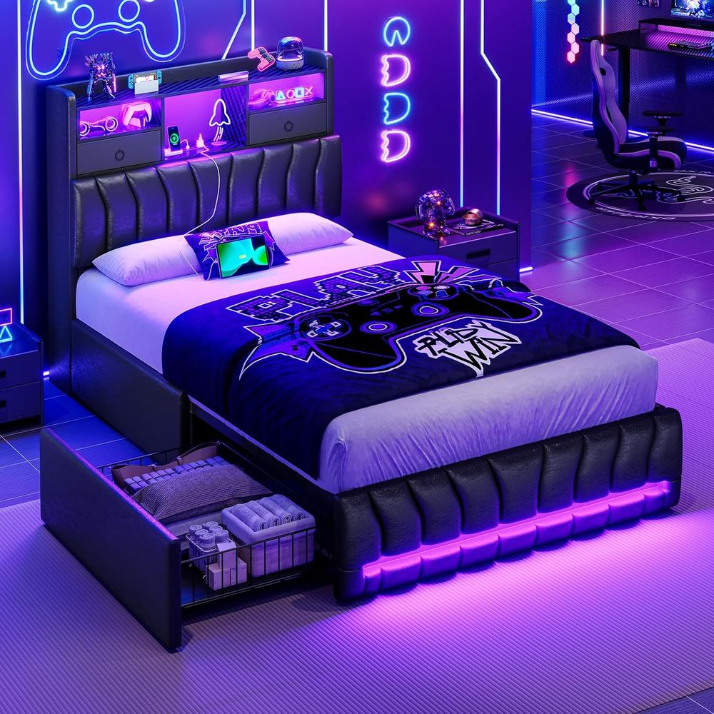 수납판이 있는 트윈 침대, 서랍 2개, RGB 조명이  - Esports Gaming Bed 리뷰 및 가격